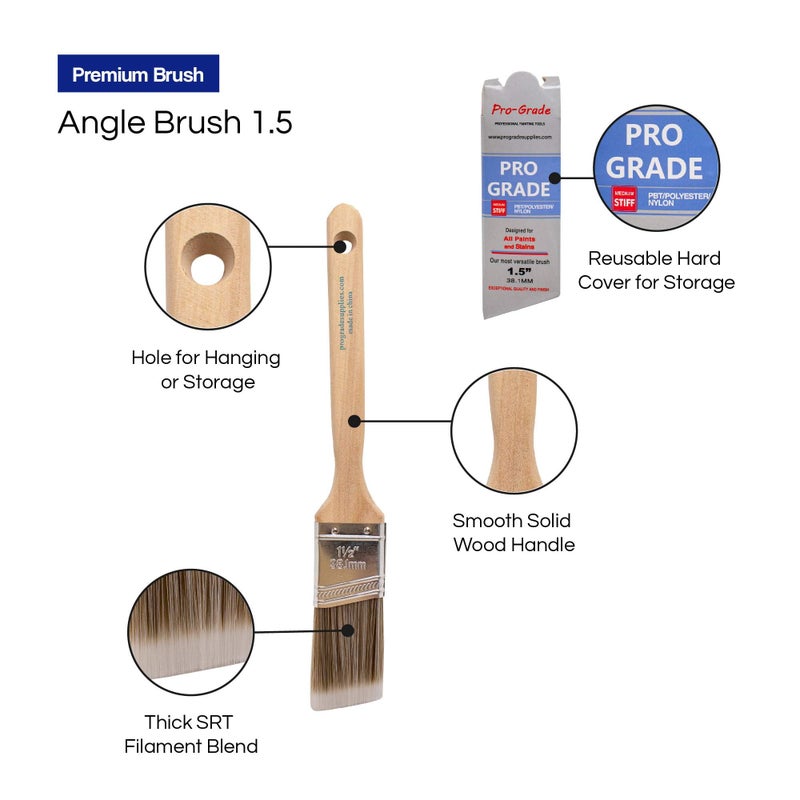 Pro-Grade Pro Grade - Paint Brushes - 4 Pack Variety Angle Paint Brushes - Image 3